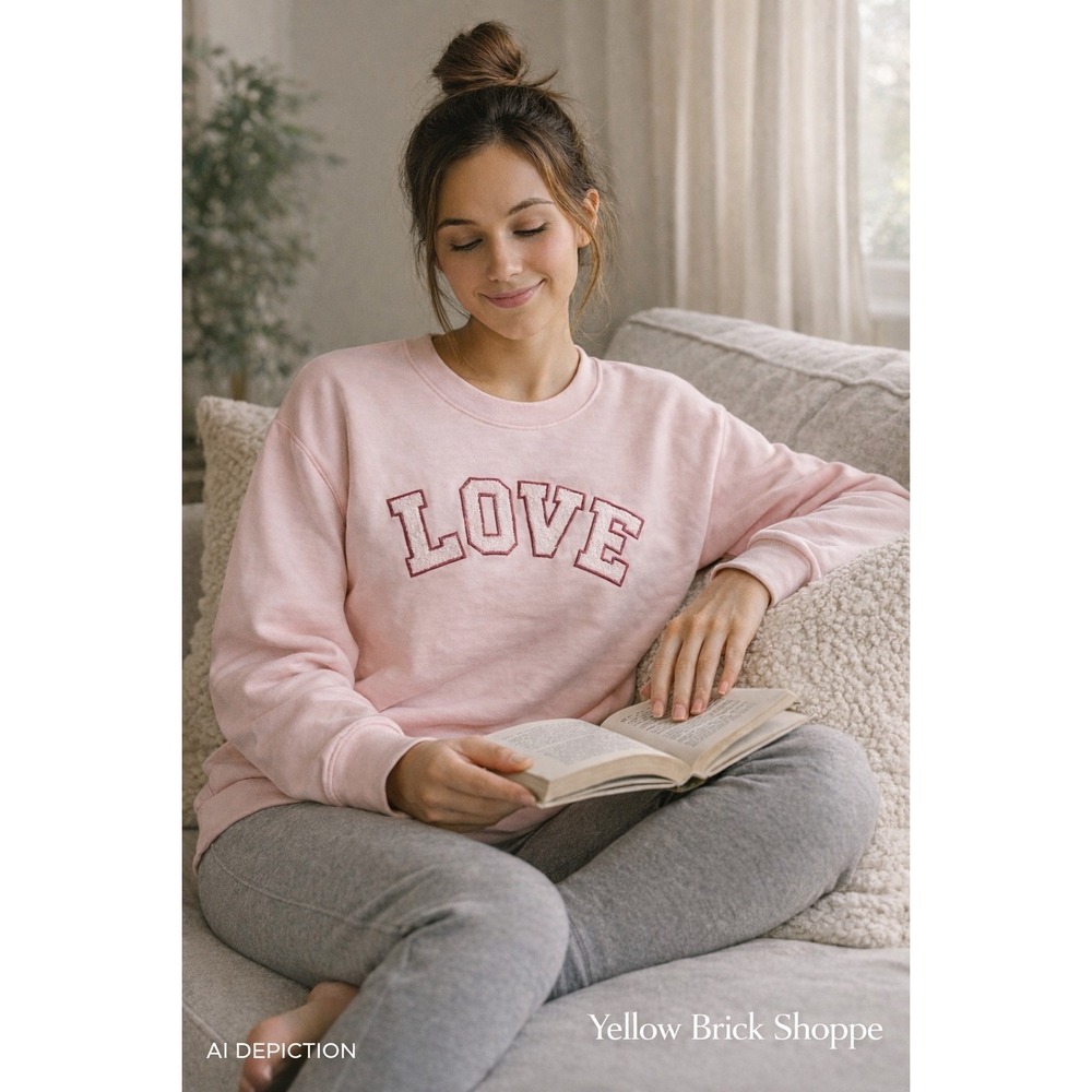 Workshop Republic Clothing Love Appliqué Pink Crewneck Sweatshirt Women's Large - Picture 1 of 8